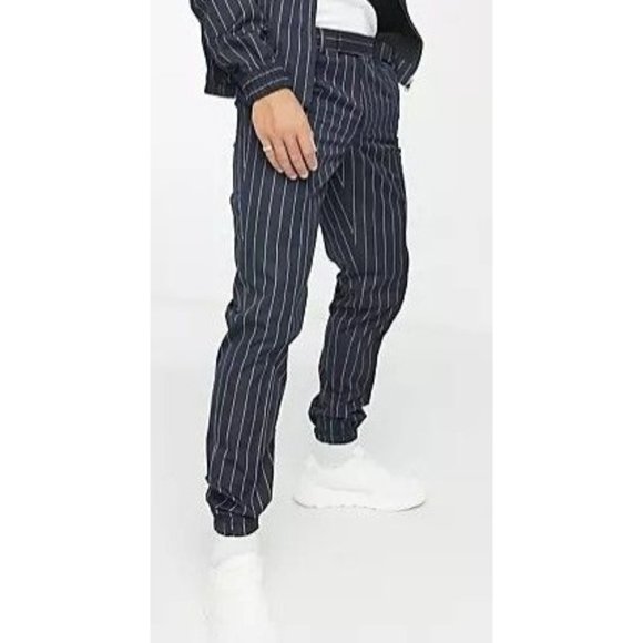 ASOS DESIGN smart slim fit joggers co-ord in navy pinstripe Size W32 L30 NWOT - Picture 1 of 8